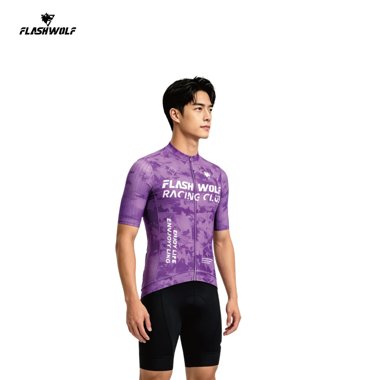 FLASHWOLF Pink-Purple Unisex Breathable Long/Short-Sleeved Quick-Dry Sweat-Wicking Road Cycling Jersey and Pants for Cycling