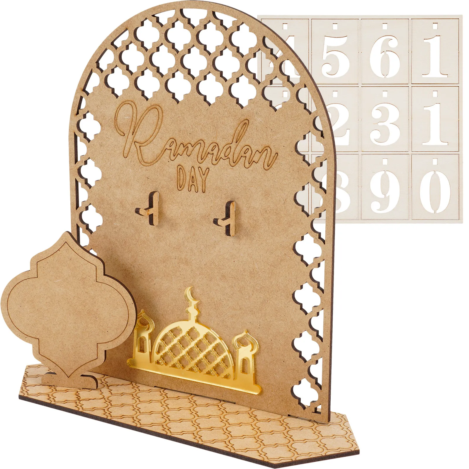 

Ramadans Wooden Countdown Eid Mubarak Calendar Compact Ramadan Decorative Desk Calendar for Windowsill Bookshelf Party Festival