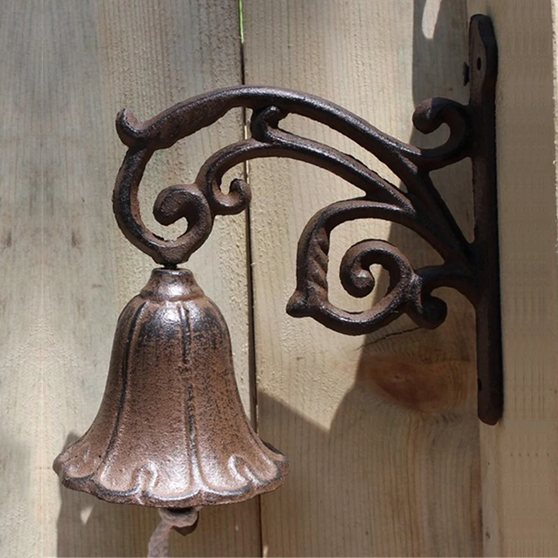 

Cast Iron WELCOME Decorative Bell - Country Rustic Bar Store Bell with Small Bell and Leaf Pattern, Hanging Bell for Store Decor