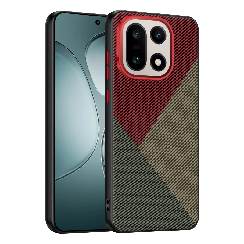 

For OnePlus 15 Case Luxury Kevlar Leather Texture Pattern Triangle Color Collision Metal Camera Ring Bumper Back Cover