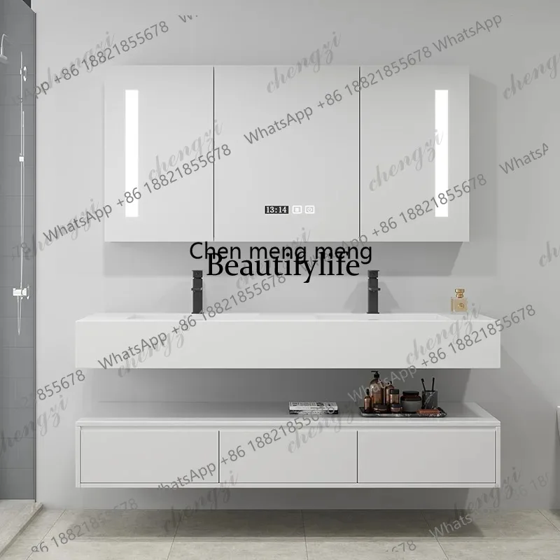 EE182 Premium Bathroom Furniture Modern Washbasin Hotel Countertop Multilayer Waterproof Solid Wood Slate Ceramic Smart Mirror C