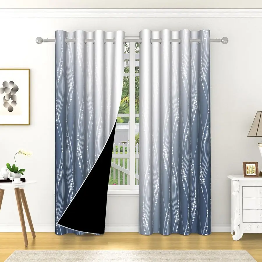 

Ombre Blue White Blackout Curtains for Living Room Thermal Insulated Light Block Room Darkening Curtains 52x84 inch Ombre Drapes
