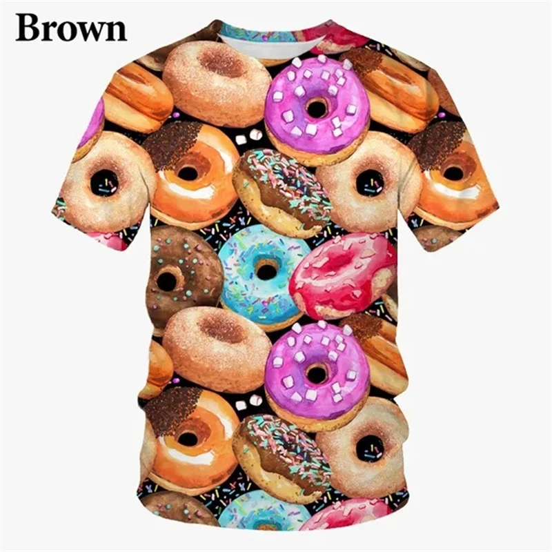 Funny Food Donuts Graphic T Shirt for Men Clothing 3D Print France Cookie T-shirt Casual Women Oversized Tee Shirts y2k Kid Tops