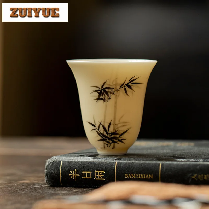 

2pc/lot Hand-painted Bamboo Teacup Aesthetic Tea Bowl Beautiful Tea Cup Tea-tasting Smelling Cup Chazhan Master Cups Teaset 60ml