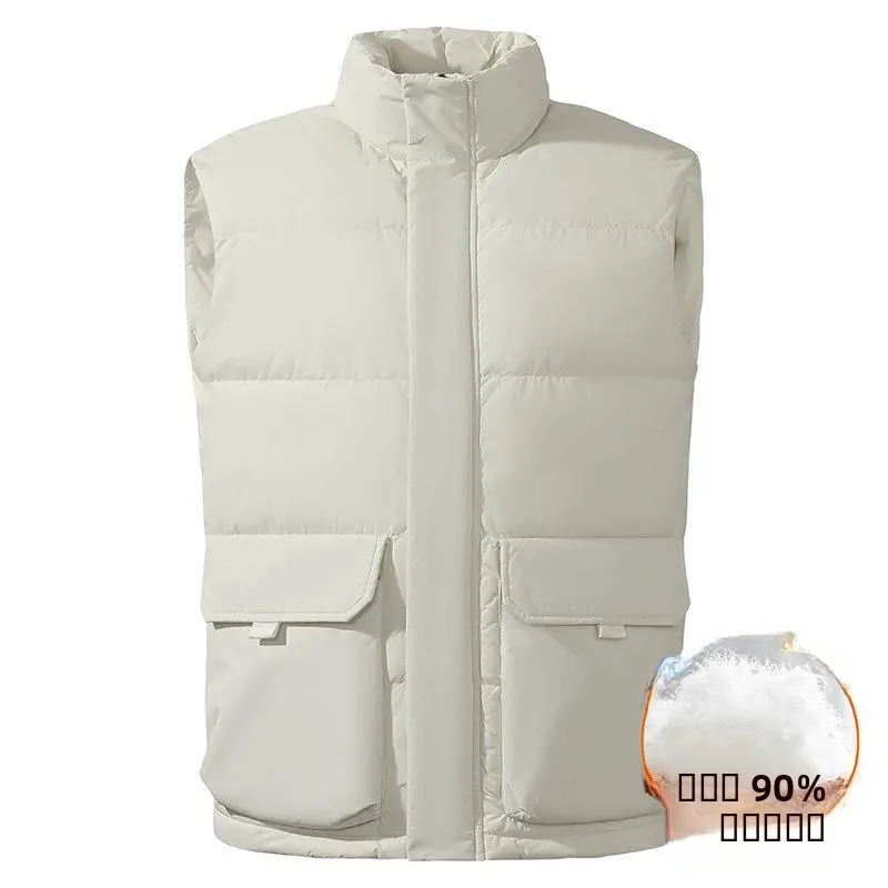 

Новый мужской пуховый жилет: модный, однотонный, с воротником-стойкой, теплый, повседневный, для молодежи, белый...