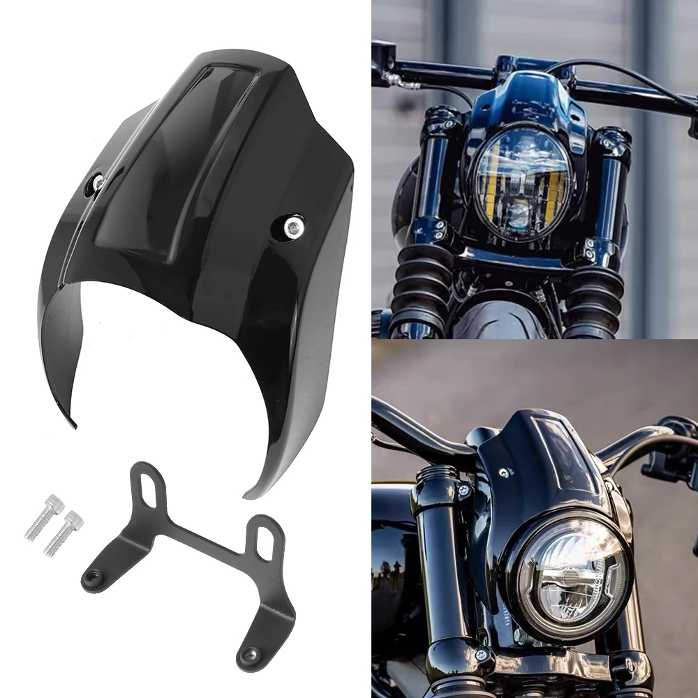 GLOSS BLACK SHORT HEADLIGHT FARING COVER FOR HARLEY SOFTAIL STREET BOB FXBB 2018-2023