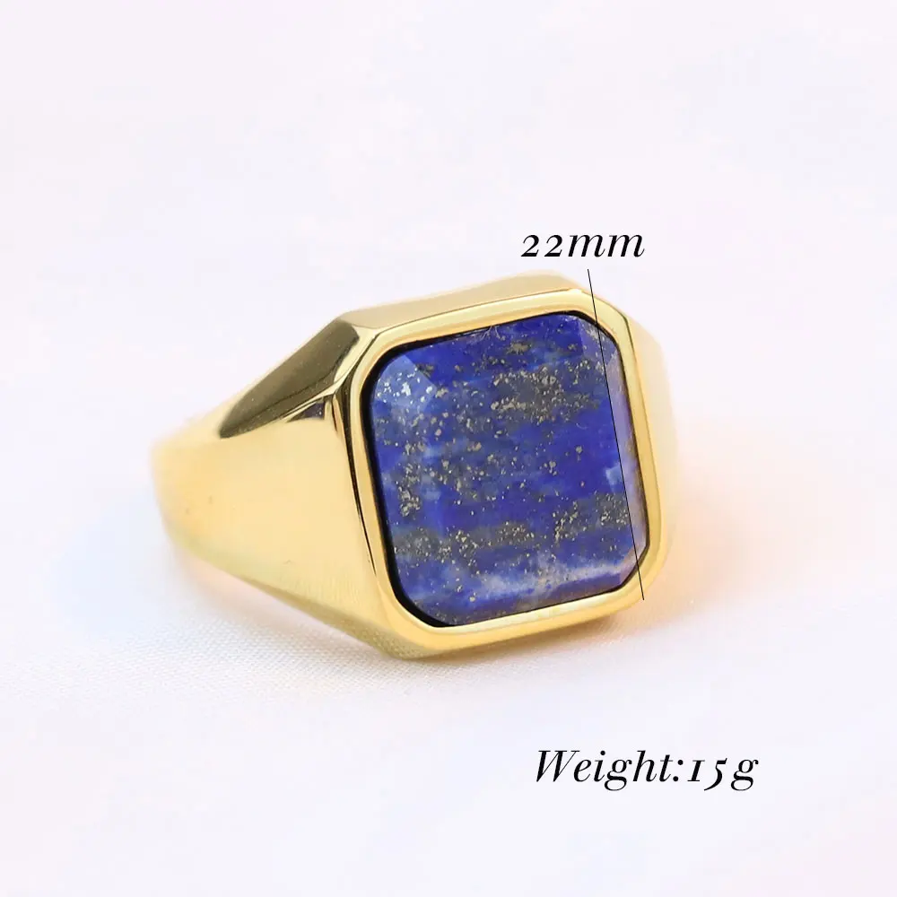 VQYSKO Blue Stone Ring Square Shape Signet Ring Statement Cute Wedding Jewelry For Men Gifts For him