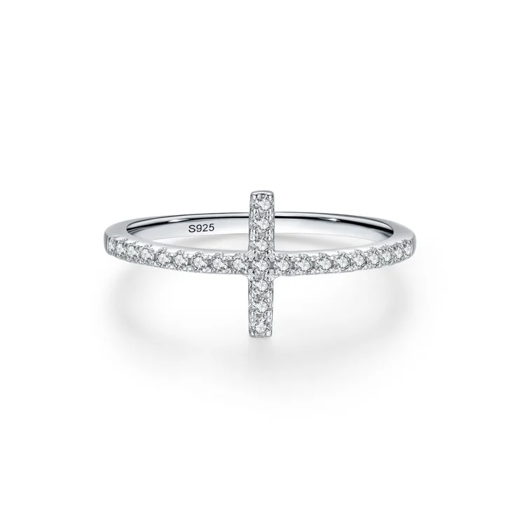 

S925 Sterling Silver Cross Ring Women European American Fashion Light Luxury Design Jewelry