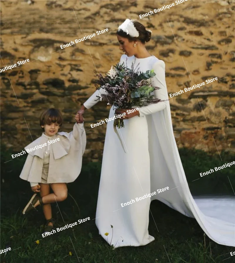 Customized Civil Wedding Dress Long Sleeve with Cloak Open Back Arabic Bride Dresses Muslim Bridal Gowns Women Vestido de Noiva