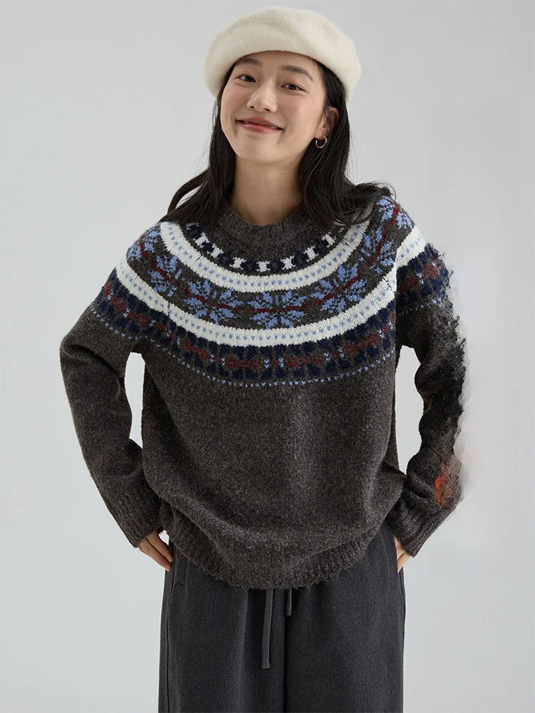 

Женский вязаный свитер Dwind с круглым вырезом и вставками, свободный крой, для повседневной носки, осень-зима, новинка, теплый, термо, модный