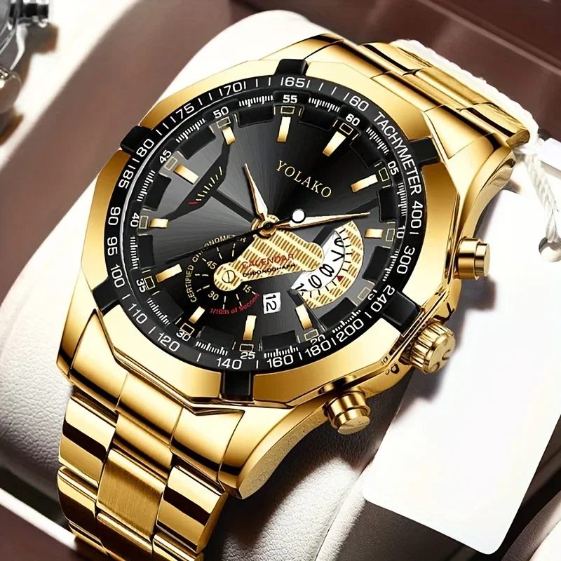 Hot Sale Fashion Business Men's Calendar Steel Wrist Watch Double Dial Quartz Watch