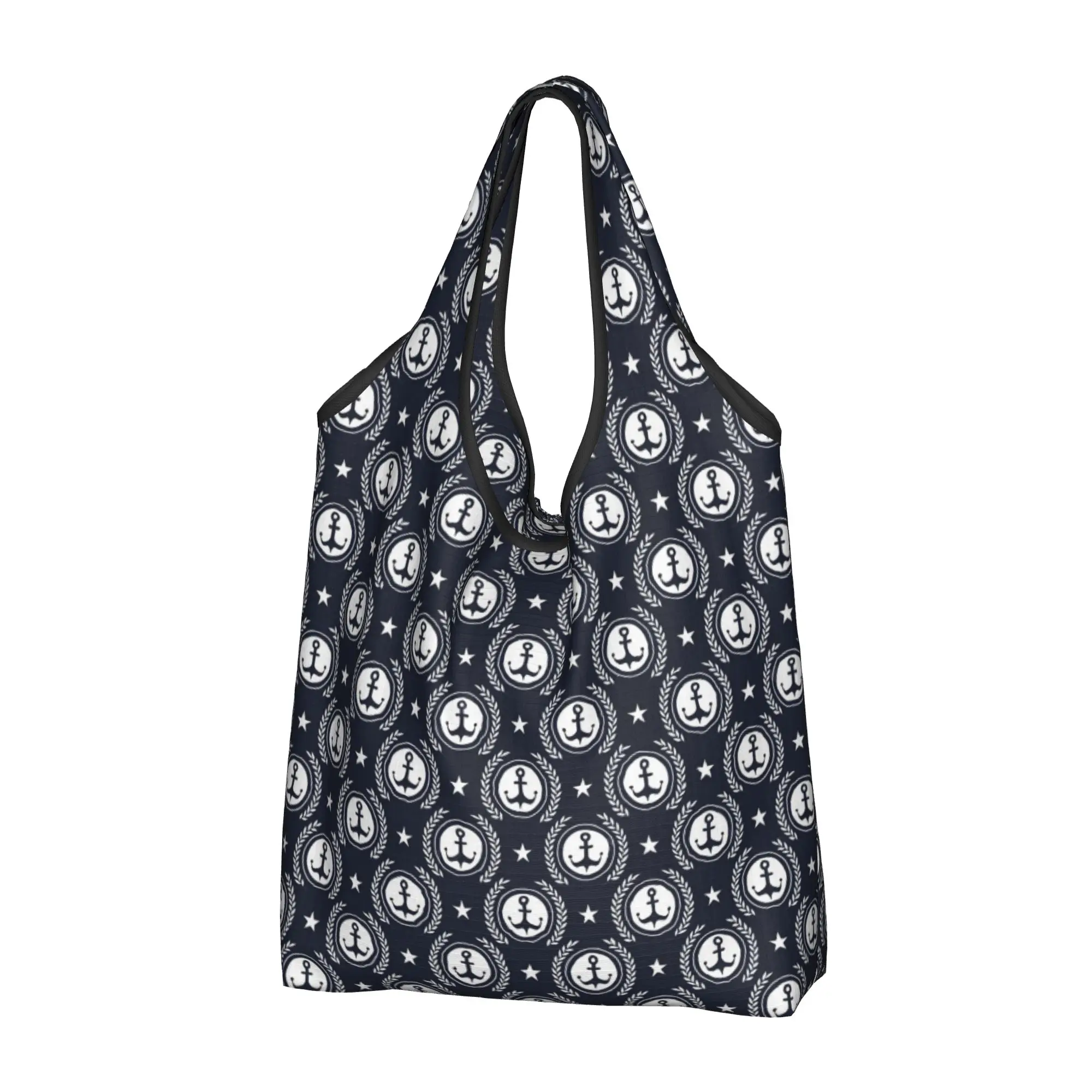 Recycling SailorNautical Anchor Compass Adventure Captain  Shopping Bag Women Tote Bag Portable  Grocery Shopper Bags