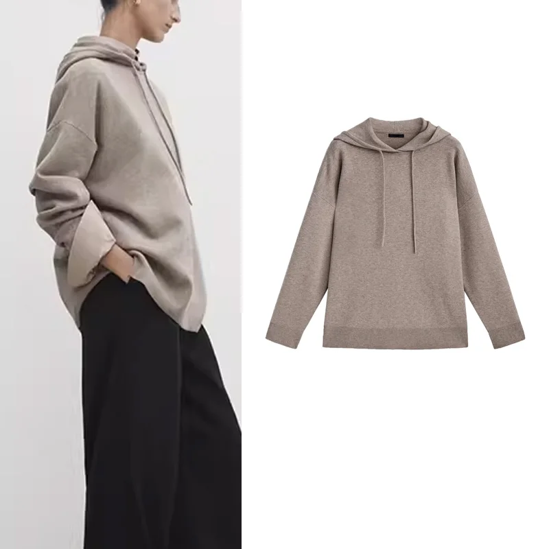 

Laid-ba Sle Трикотажное пальто с капюшоном MD Женская повседневная теплая верхняя одежда Длинная светящаяся полиэфирное волокно обычной длины