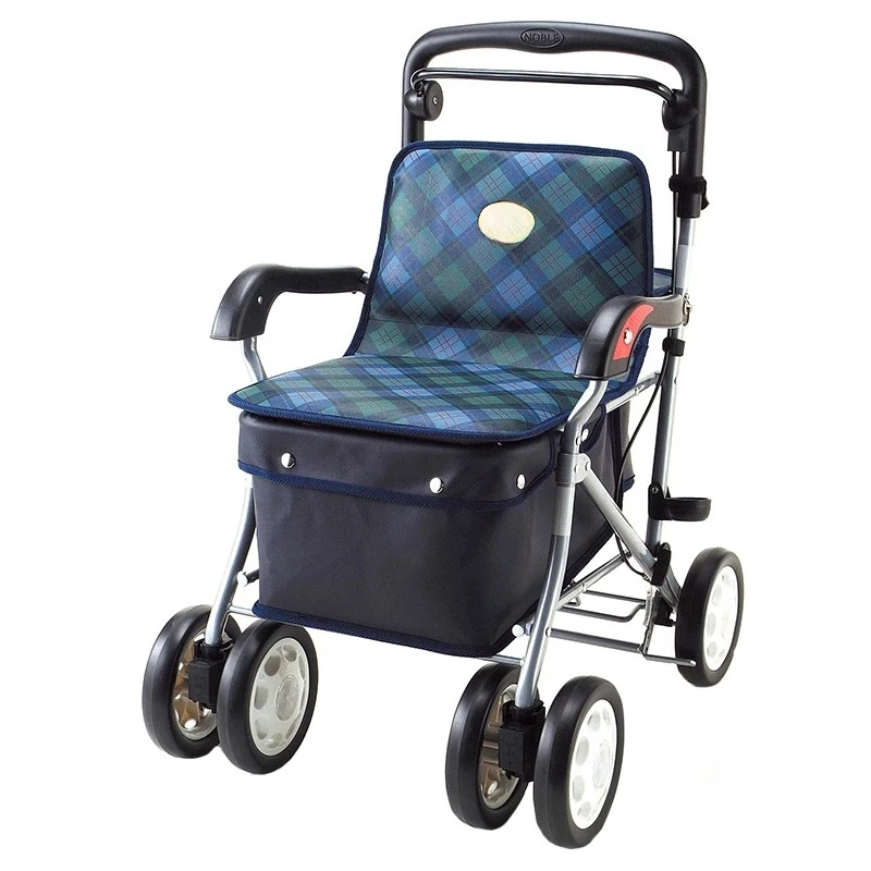 Elderly scooter hand push folding seat shopping cart can sit portable storage for the elderly driving