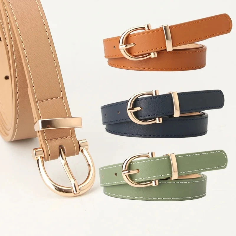 2024 Women Belts New PU Leather Simple Metal Buckle Belt Girls Dress Jean Pants Waistband Belts for Lady Luxury Designer Brand