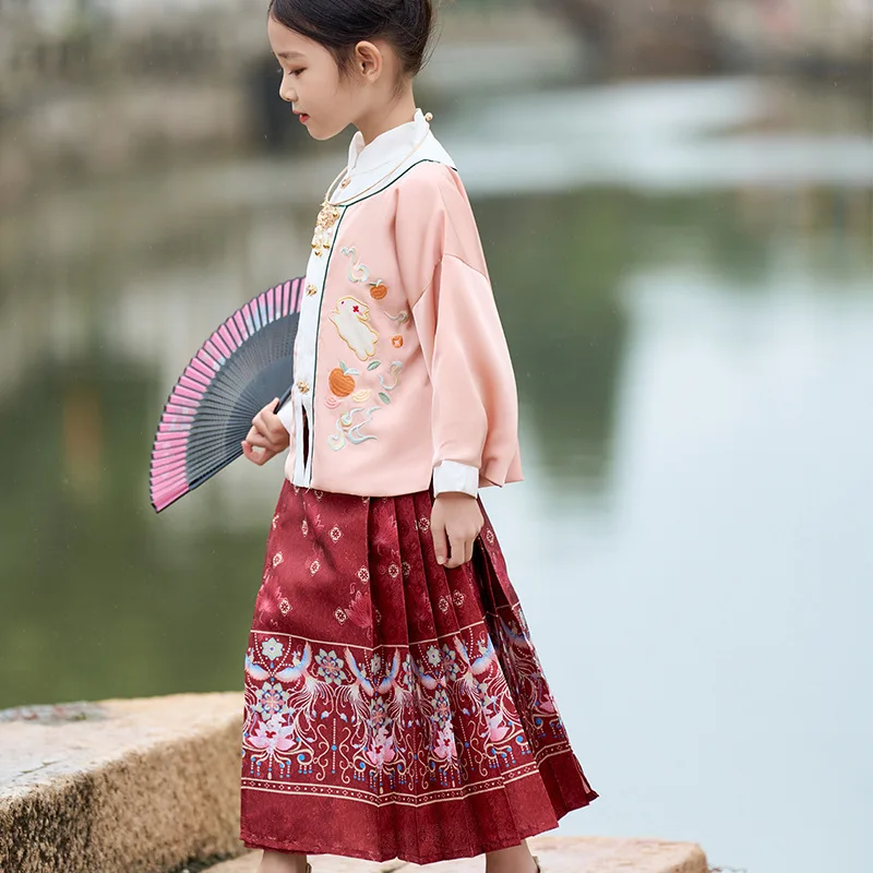 2024Spring New Children'S Vest Skirt Girls' Student Retro Suit Ming-Made Improved National Style Hanfu