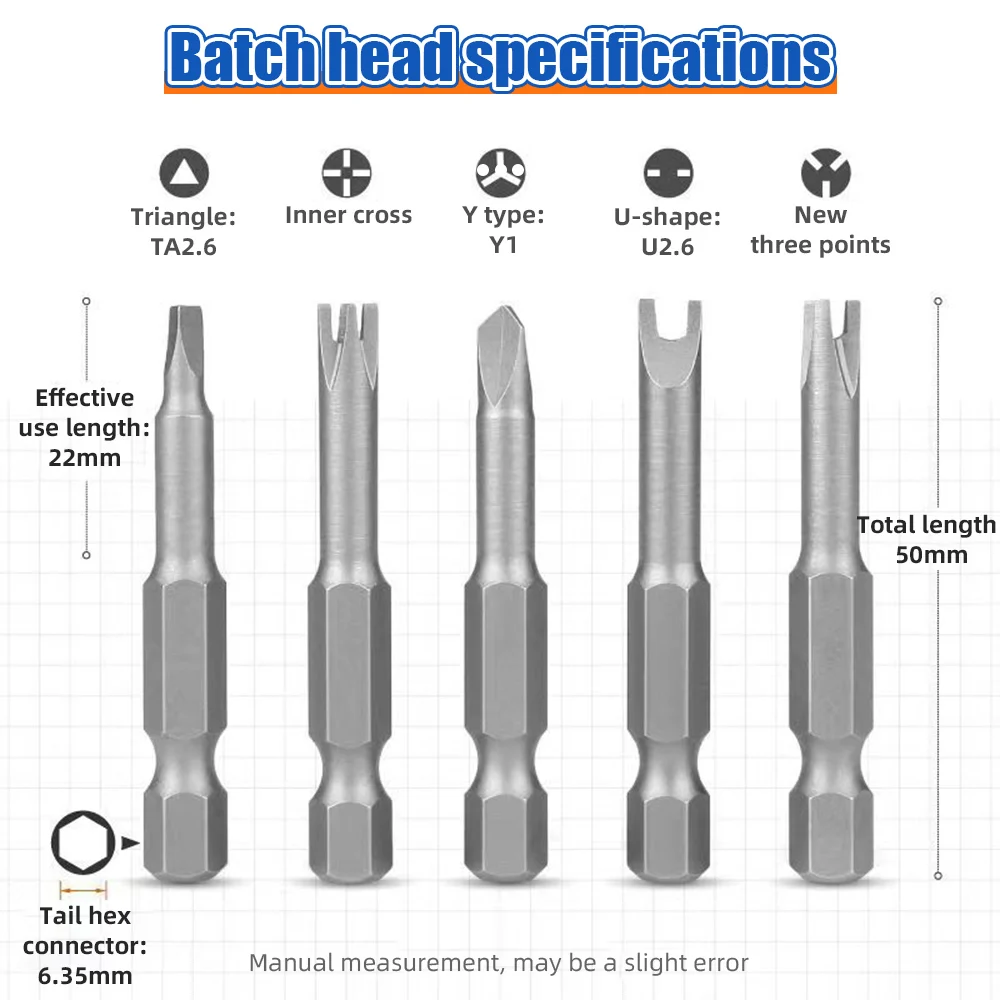 5/7/13 قطعة خاص على شكل مفك مجموعة 50 مللي متر U-شكل Y-نوع مثلث الداخلية الصليب ثلاث نقاط مفك بت الحفر أجزاء أداة