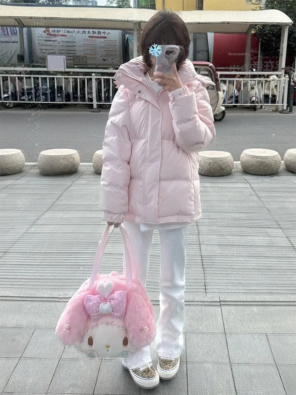 

Korean Style Soft Pink Hooded Cotton Jacket Women's Winter Versatile Slimming Loose Fashionable Bread Trendy Coat