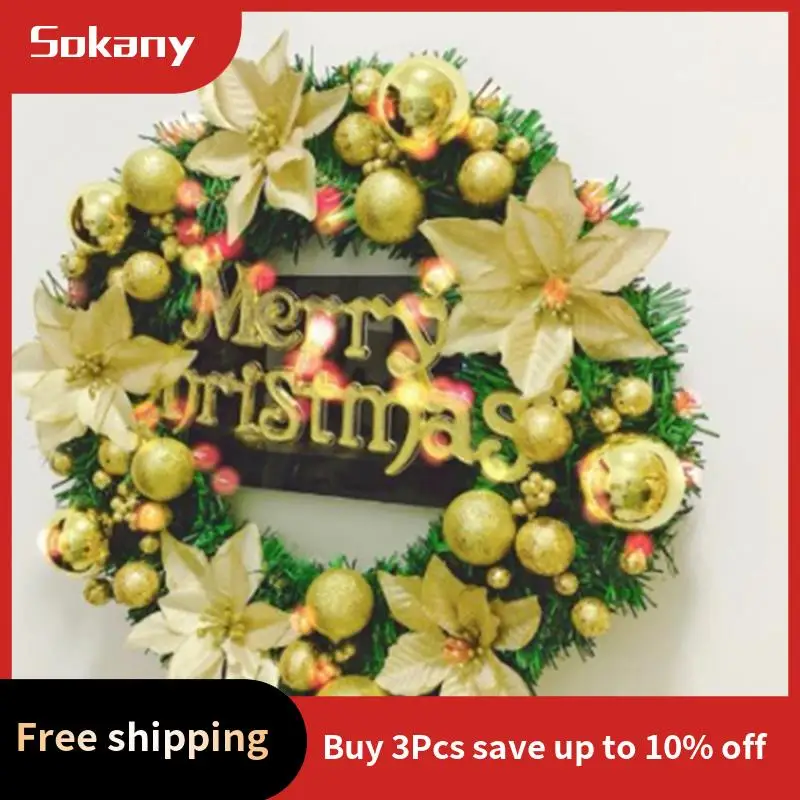A59E-1 PCS Front Door Hanging Christmas Wreath Golden Wreath Hotel Mall Home Decoration (30Cm)