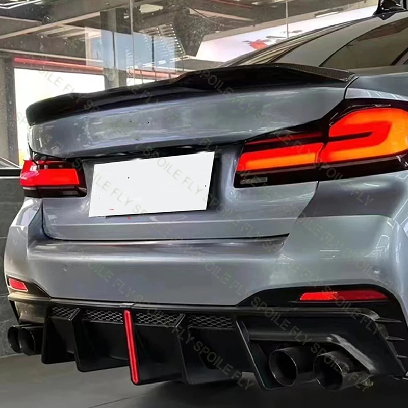 BMW 5 시리즈 G30 G31 M 스포츠 530i 525i 540i 2017-2023 고품질 3개 세트 자동차 리어 범퍼 립 스포일러 유광 블랙 LED 포함 썸네일 4