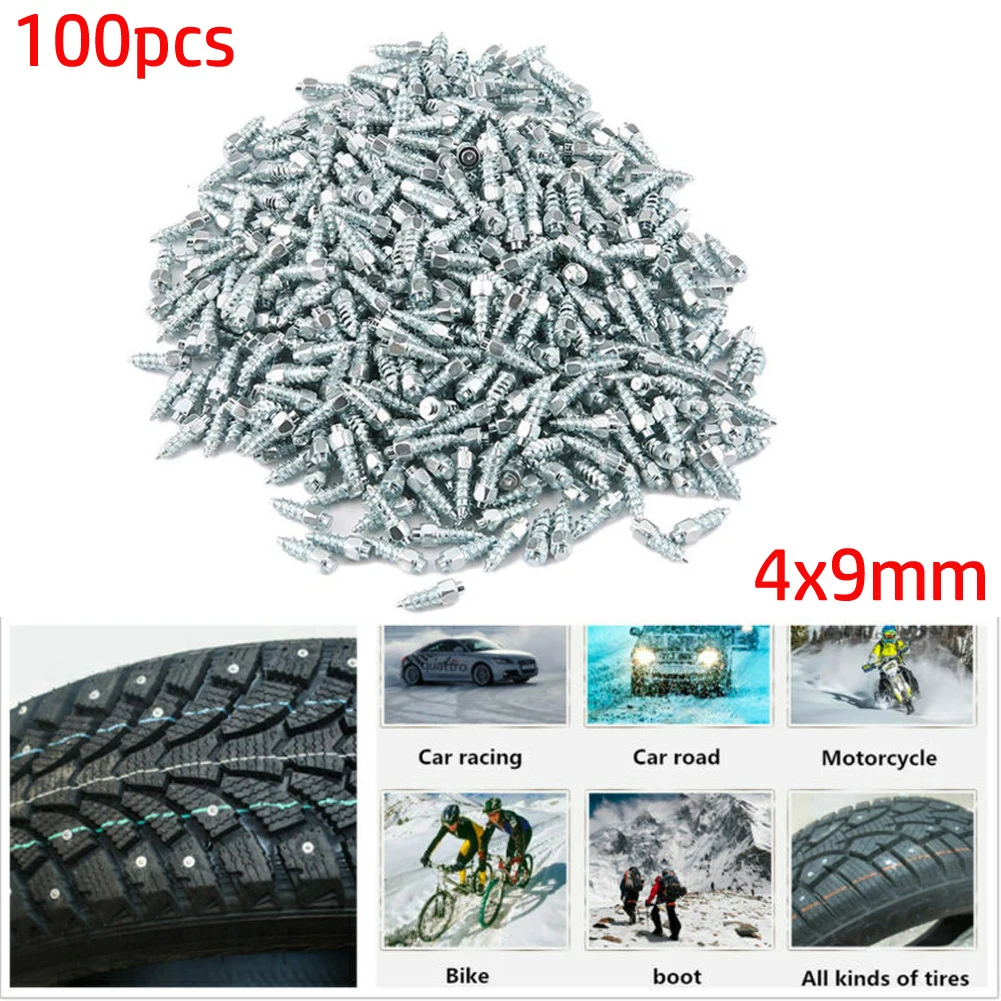 100pcs Car Winter 9mm Tire Snow Non-slip Screw Chain Spike Wheel Lugs Tire Snow Chains Spikes Studs Wheels Tires Accessories