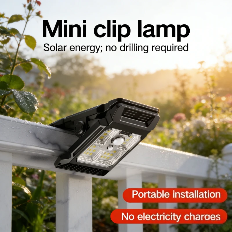 Portable Waterproof Body Sensor Lamp Outdoor LED Solar Clip Light Home Camping Wall Lights For Fences Balconies Warehouse