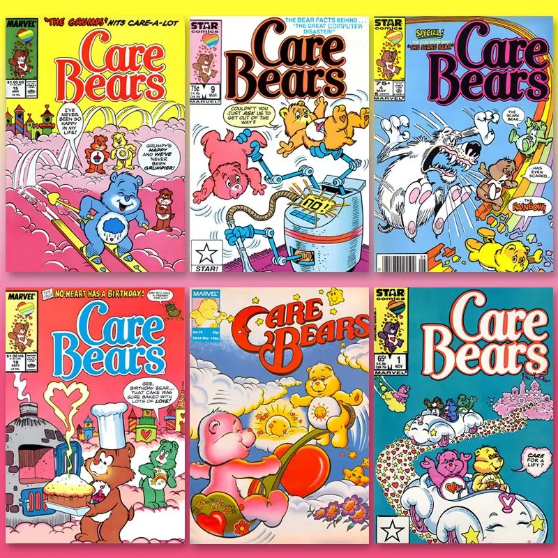 CARE Bear-pintura en lienzo sin marco, dibujos animados Retro americanos, póster de CareBear, decoración periférica para dormitorio