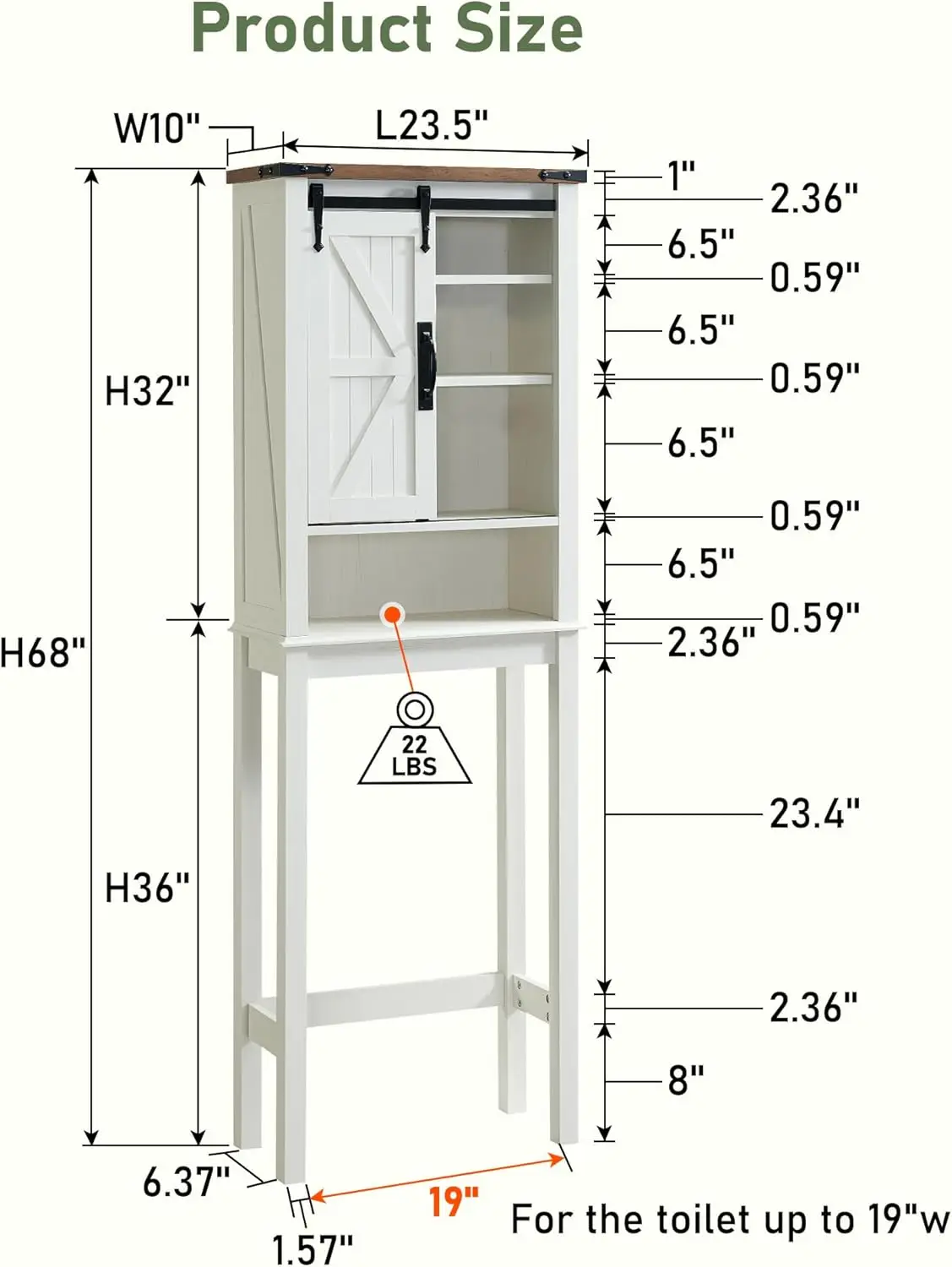 Toilet Storage Cabinet, Farmhouse Storage Cabinet Over Toilet with Sliding Barn Door & Adjustable Shelves,Living Room,White