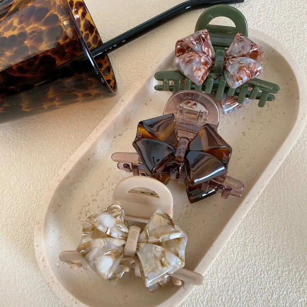 

Sweet Jelly Retro Bow Acetate Hair Claw Hair Clip Headwear Solid Color Shark Clip Hairpin Geometry Shark Clip Travel