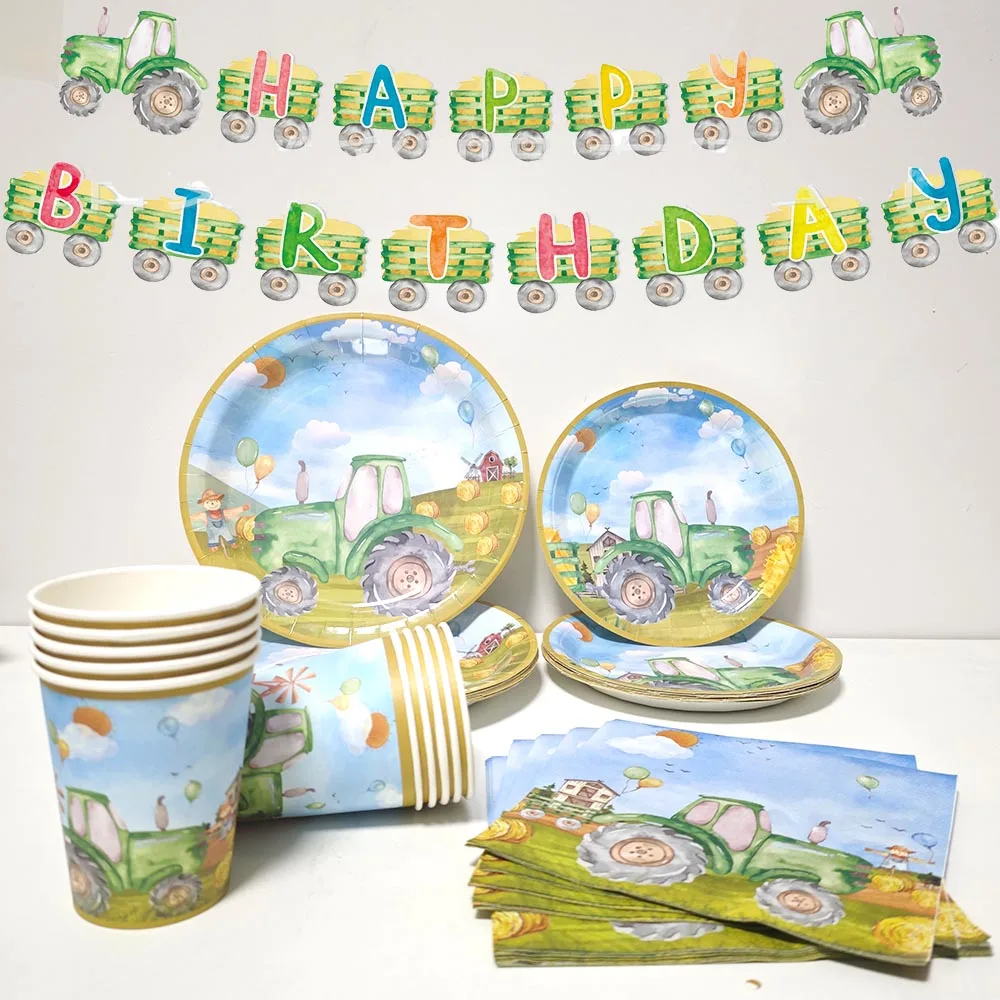 Tractor Party Paper Plates Cups Napkins Banner Tractor Birthday Party Supplies Tractor Themed Party Decor for Party Farm Party