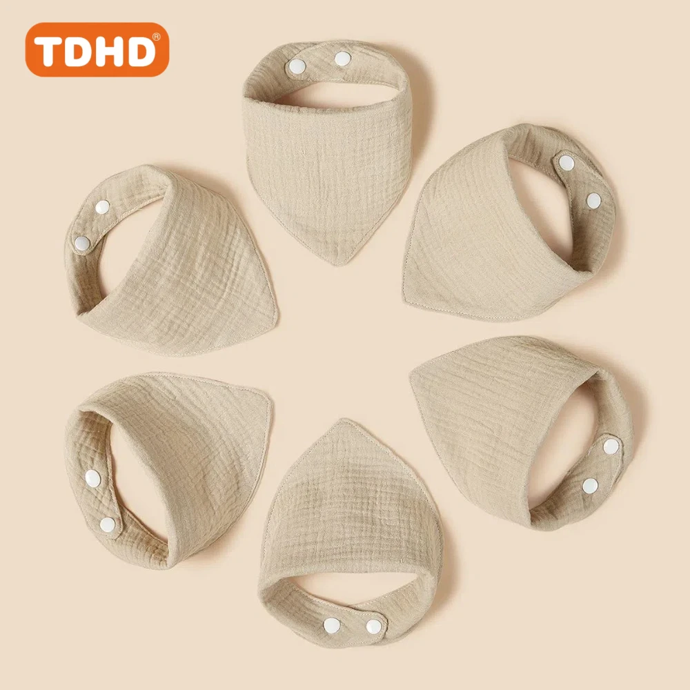 TDHD 7 PCSBaby منشفة سالين من القطن الخالص بلون سادة ناعمة، صديقة للبشرة، ماصة، مريلة موسلين ملونة عصرية سريعة