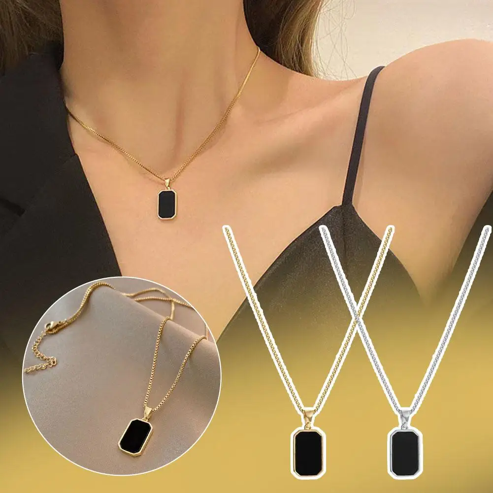 Stylish Geometric Necklaces for Men Boys,Waterproof Black Square Rectangle Bar Pendant Collar Gifts For Clothing Matching J C0Y9