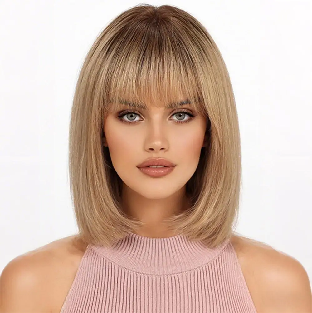 

Парик Джесси, омбре, пепельно-русый с коричневыми оттенками, боб-каре с челкой, парик с кружевной застежкой 5x5