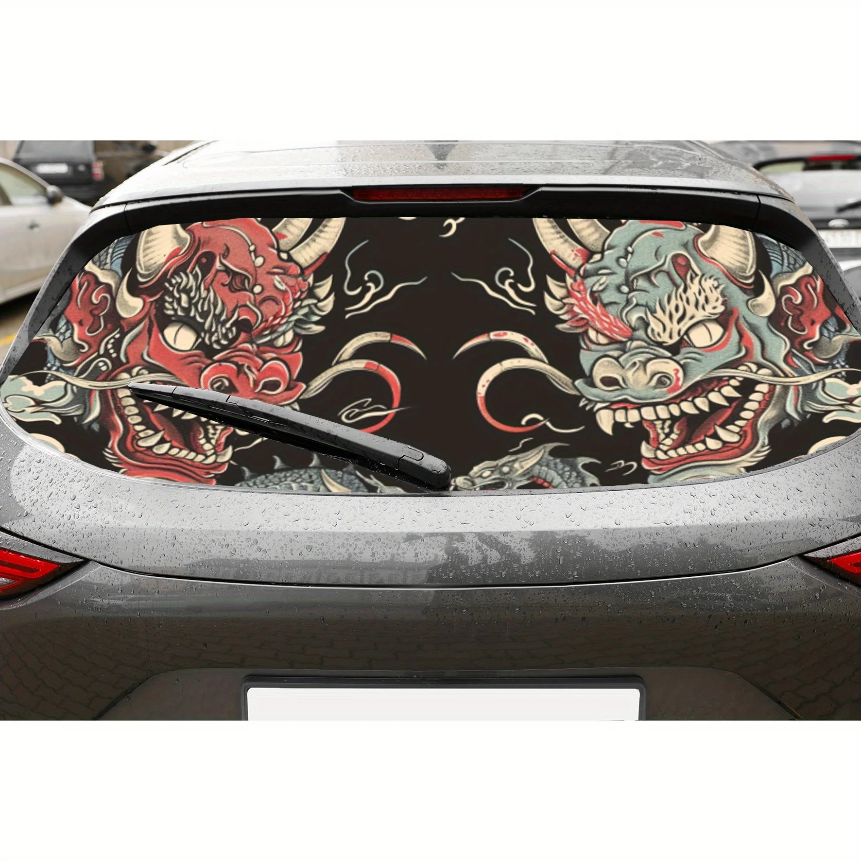 

Японские перфорированные автомобильные виниловые обертывания Hannya из ПВХ, улучшающий конфиденциальность дизайн для заднего окна, наклейка на заднее лобовое стекло автомобиля для большинства T