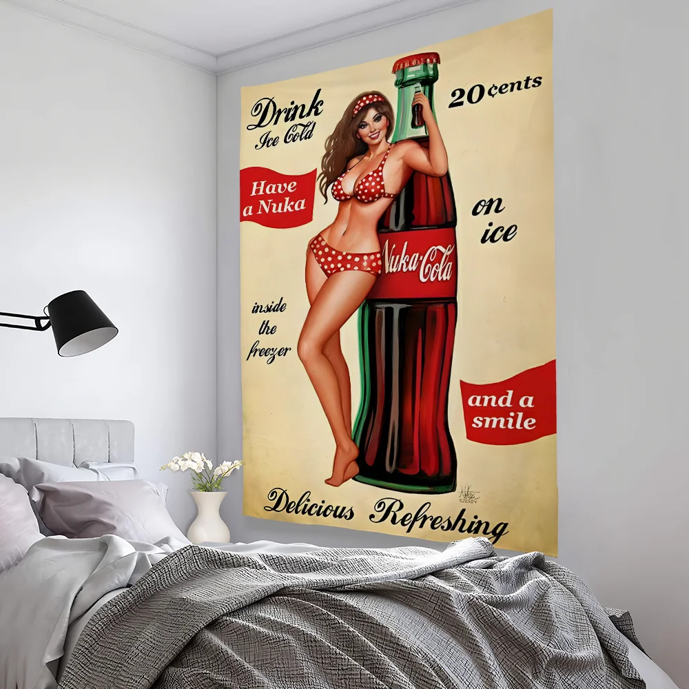 

Cola Soft Drinks Vintage Girls Tapestry Bedroom Living Bar Garden Outdoor Microfiber Festival Decoration Background Art Banner