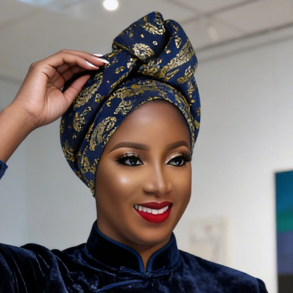 

Блестящий топ, завязанный в африканском стиле, женский тюрбан, традиционная автогеле, повязка на голову, нигерийская свадьба, геле, мусульманский хиджаб, капот