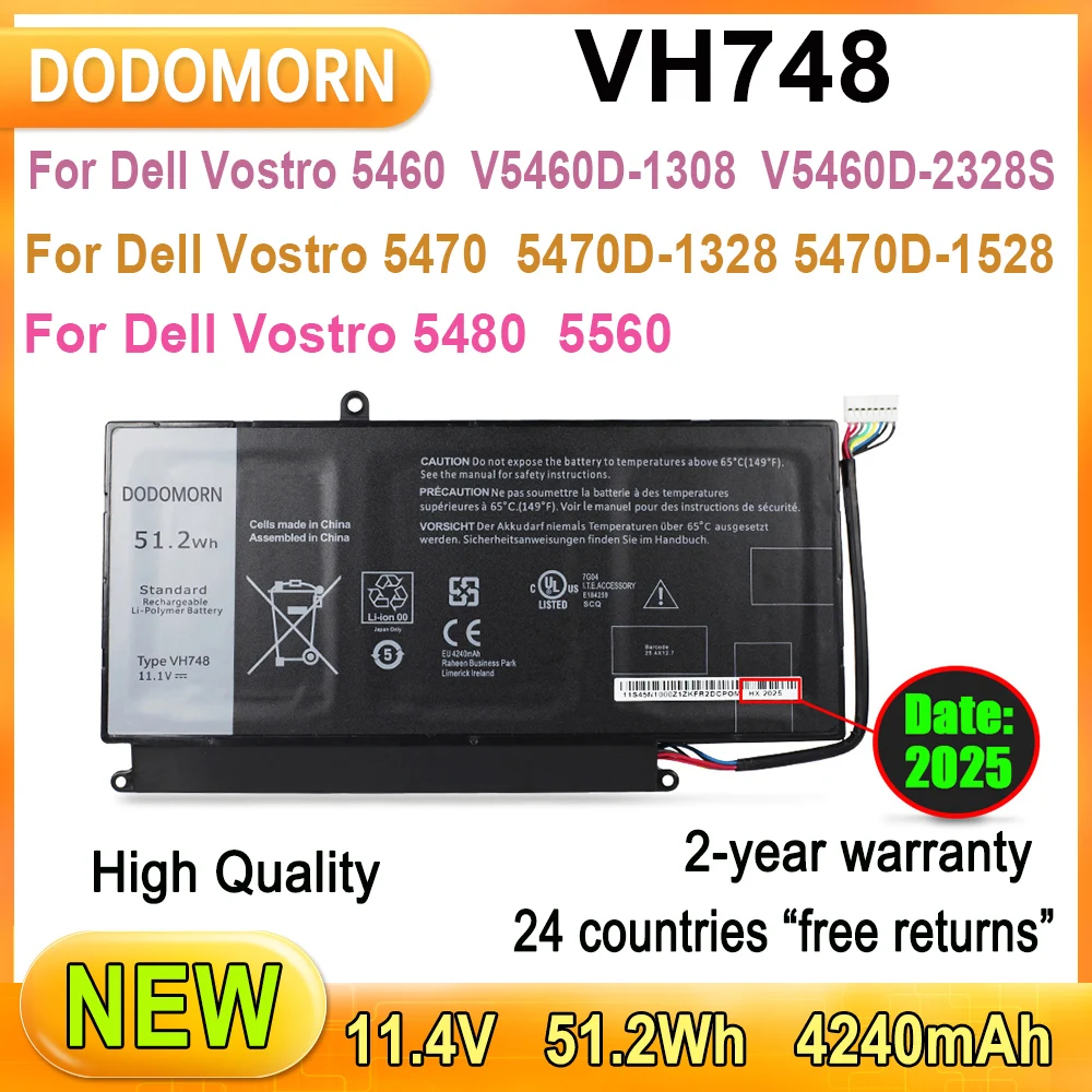 Batería del ordenador portátil VH748 para Dell Vostro 5460 V5460D-1308 V5460D-1518 para Dell Vostro 5470 5470D-1328 5470D-1528 11,4 V de alta calidad