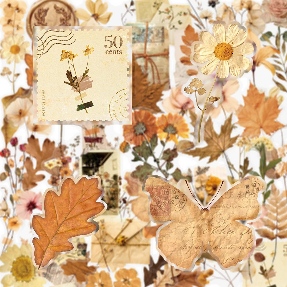 

10/30/50pcs Withered Leaf Flower Specimen Stickers Transparent Graffiti Sticker Suitcase Notebook Phone Cartoon Waterproof Decal