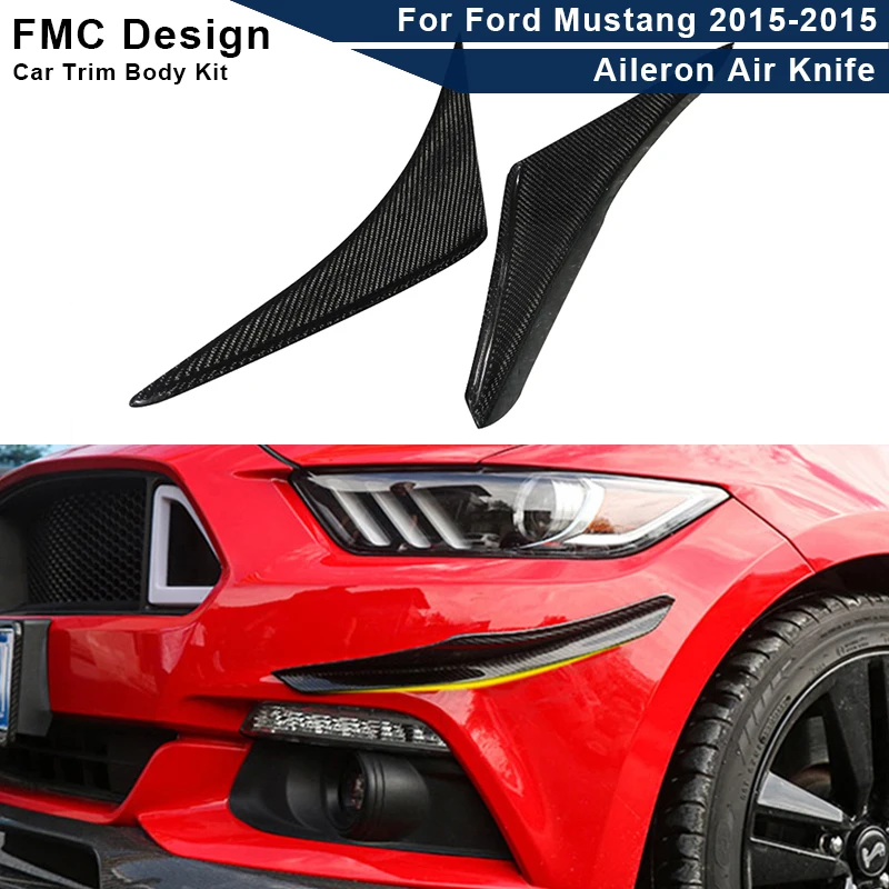 

For Ford Mustang 2015-2020 Carbon Fiber Front Bumper Splitters Side Shark Fins Canards