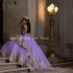 Angelsbridep Lavender Ball Gown 15 Years Old Quinceanera Dress Customized Gold Appliques Robes De Soiree Party Dresses For Women