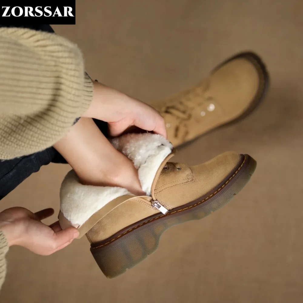 Women Snow Boots 2024 New Genuine Suede Leather Women Boots Natural Wool Warm Women Winter Ankle Marton Boots Women Cotton Shoes