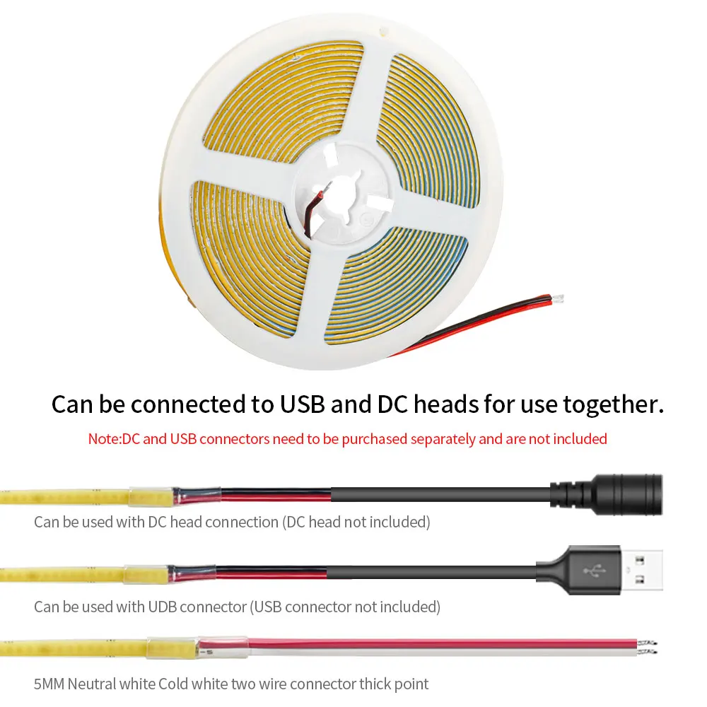 Liniowa ściemnialna taśma LED 5V COB Ultra wąska 400LEDs/M 3mm 5mm Elastyczna taśma LED do dekoracji pokoju 3000K 4000K 6000