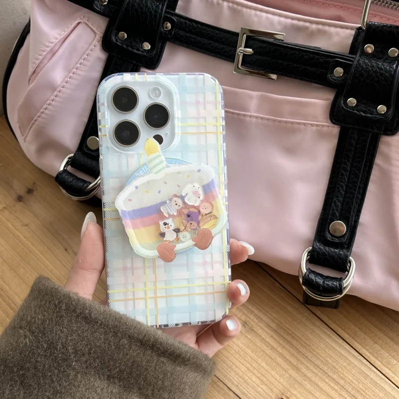 

Blue Plaid Magnetic Cake Holder Phone Case for IPhone16 16pro 16promax 15 15pro 15promax 14 14pro 14promax 13 13pro 13promax