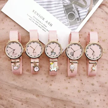 1PC Kinder Uhr Einhorn Flamingo Leinwand Zifferblatt Quarz Uhren Kinder Handgelenk Uhren für Jungen Mädchen Weihnachten Geschenke Cartoon uhr