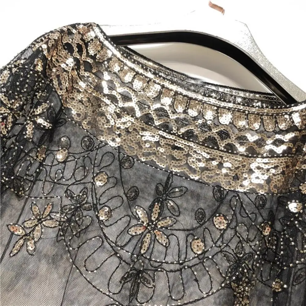 شبكة الدانتيل الكتف غزل شفاف الترتر أوشحة الزفاف شال التطريز زهرة فستان ديكور مساء الرؤوس الزفاف #2