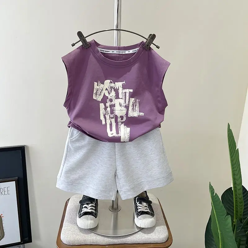 

Summer Suit Baby Boys Sleeveless Shirt+Shorts 2pcs Letter Kids Casual Sports Set New Boutique Desginer 1-8T Clothes