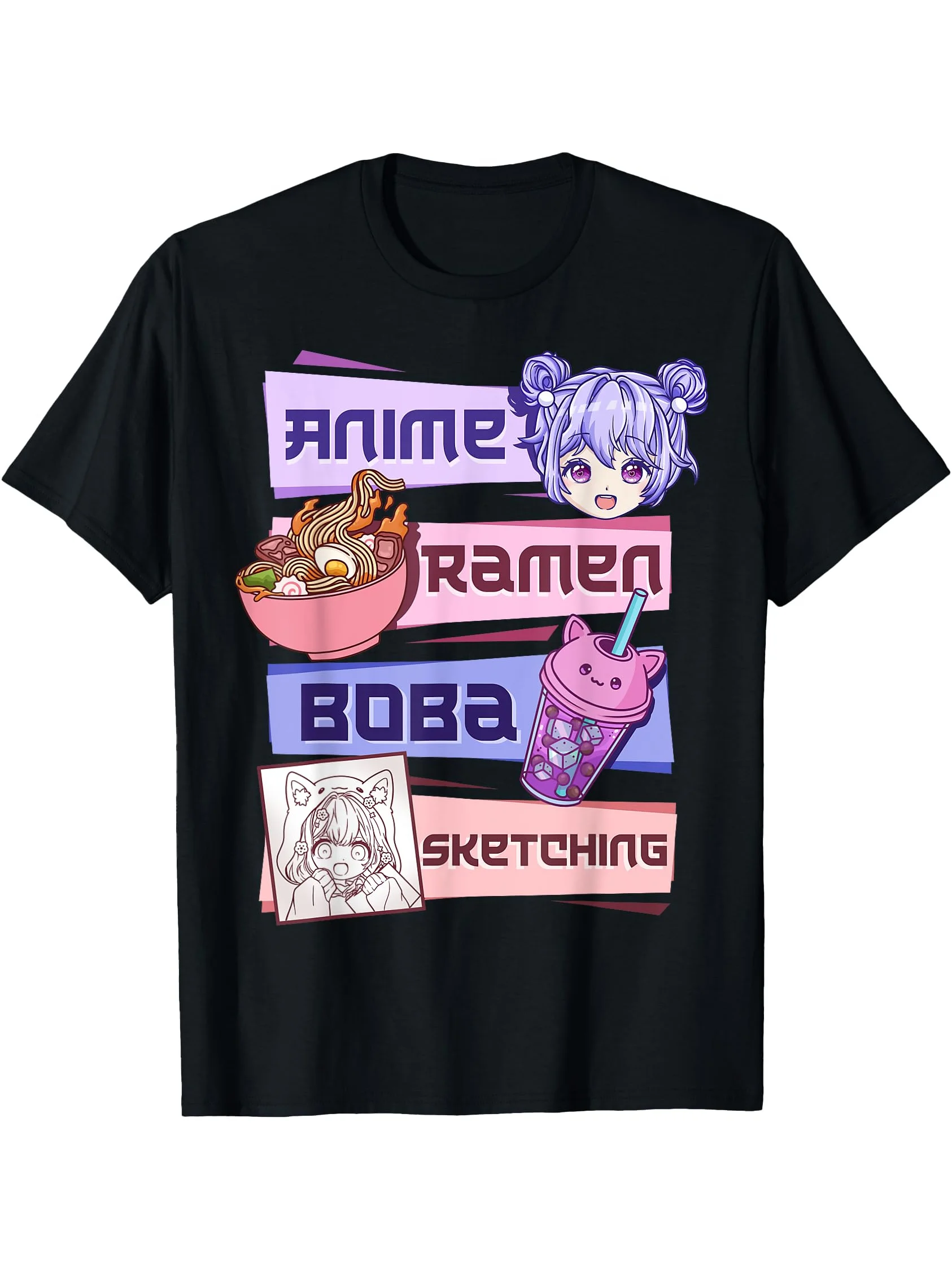 

Аниме Девушка Рамен Боба Чай Пузырь Чай Эскиз Футболка Мужская футболка Повседневная верхняя одежда с короткими рукавами и круглым вырезом