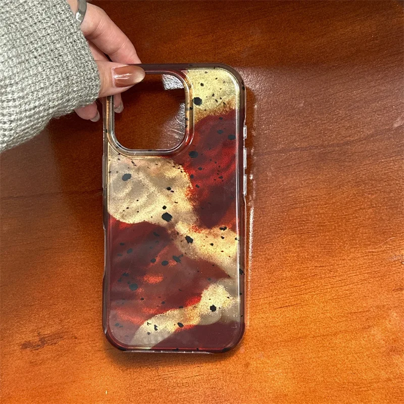 العنبر ميلارد سبلاش الحبر البقع الخريف الشتاء الفن جراب هاتف آيفون 17 16 15 14 13 برو ماكس حافظة لطيف فاخر الكرتون غطاء