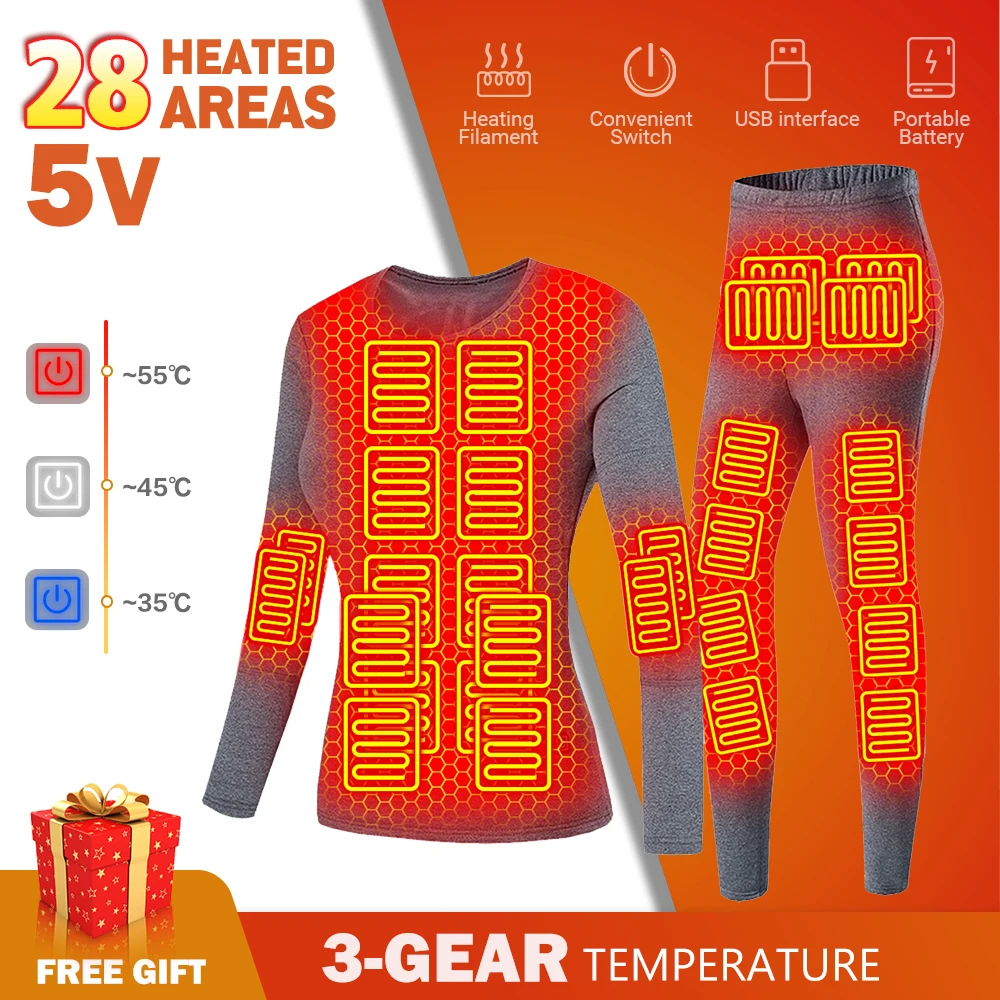 Winter Thermal Heated Jacket Heated Underwear Women Vest Men\'s Ski Suit USB Electric Heating Clothing Fleece Thermal Long Johns