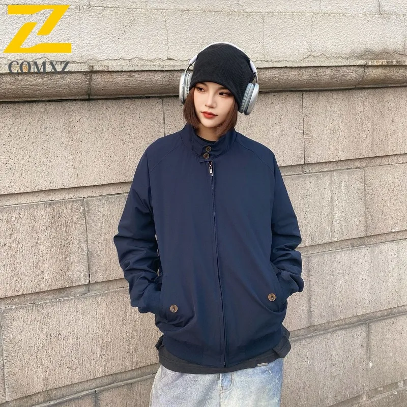 

COMXZ Baseball Jacket Mens Plus Size Hip-hop Style Double Zipper Stand Collar Coat American Vintage Autumn Motorcycle Jacket
